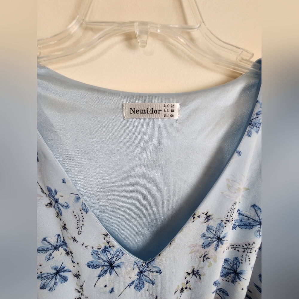 Floral Blue Dress with Ruffle Sleeves - Picture 2 of 5